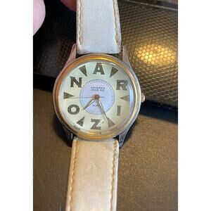 RARE VTG 34mm Arizona Jean Co Watch, Two Tone, White Leather Band
